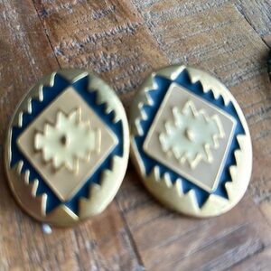 Vintage South West Style Post Earrings with black and gold relief